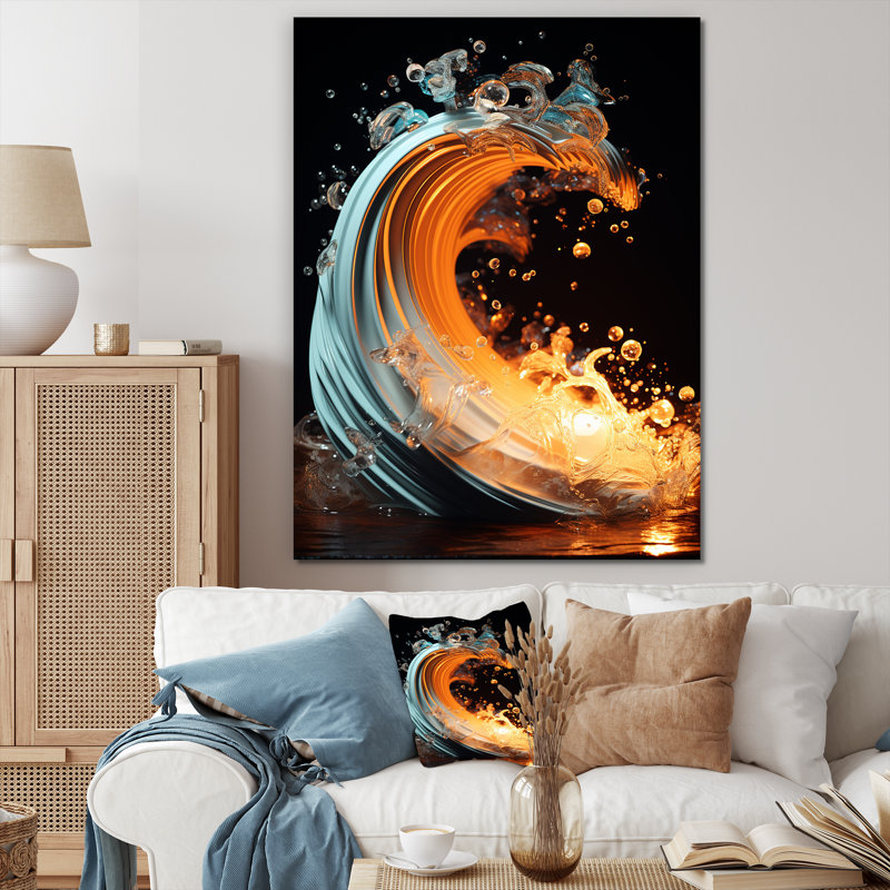 «Abstract Gold Coastal Waves Golden Hour», reproduction sur toile, H 32 po x l 24 po x P 1 po, Toile tendue