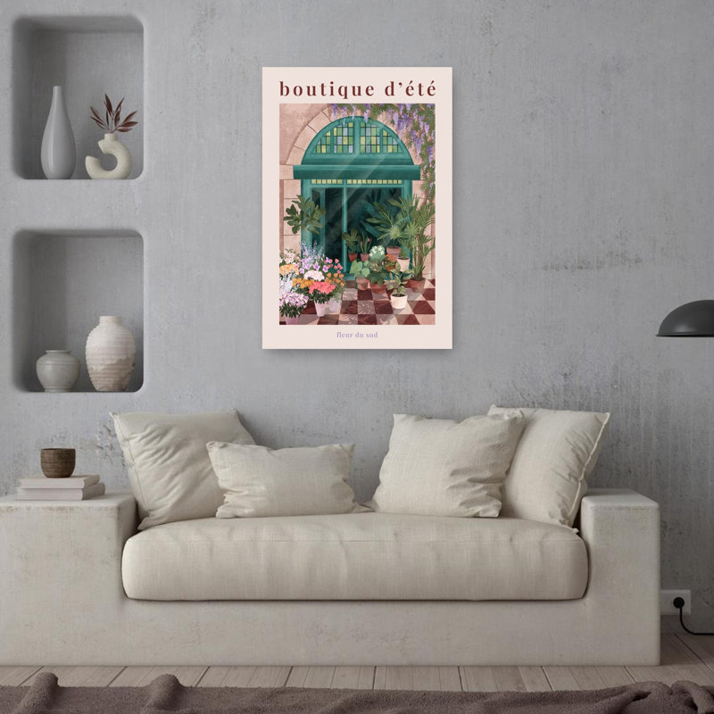 Affiche de fleuriste française, art mural abstrait de ville fleurie, 36" H x 24" W