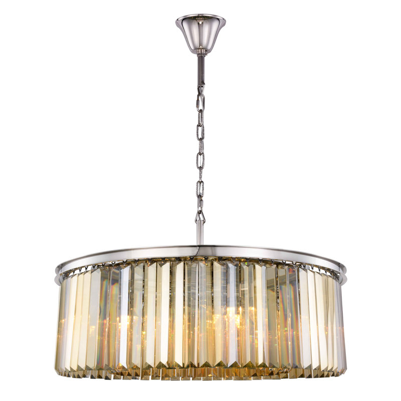 Lustre cylindrique unique à 10 lumières Yazmin, Fumée, Nickel poli