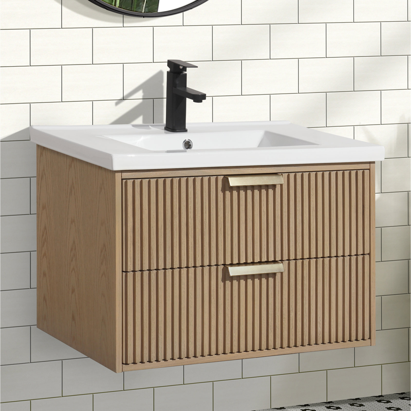 Anelie 30'' Single Bathroom Vanity, Oak, Gold