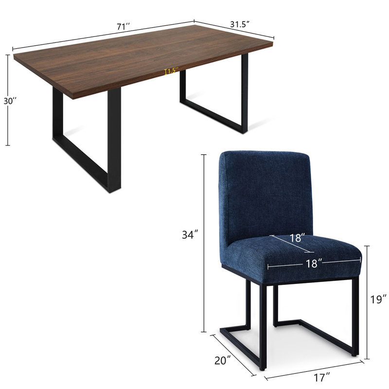 Cederick 5-Piece Rectangular Dining Table Sets, Blue, Walnut