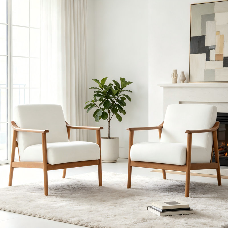Fauteuils rembourrés de style Mid-Century, Blanc