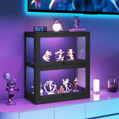 Vitrine 31,5 "large noir RVB avec 2 portes en verre rabattables