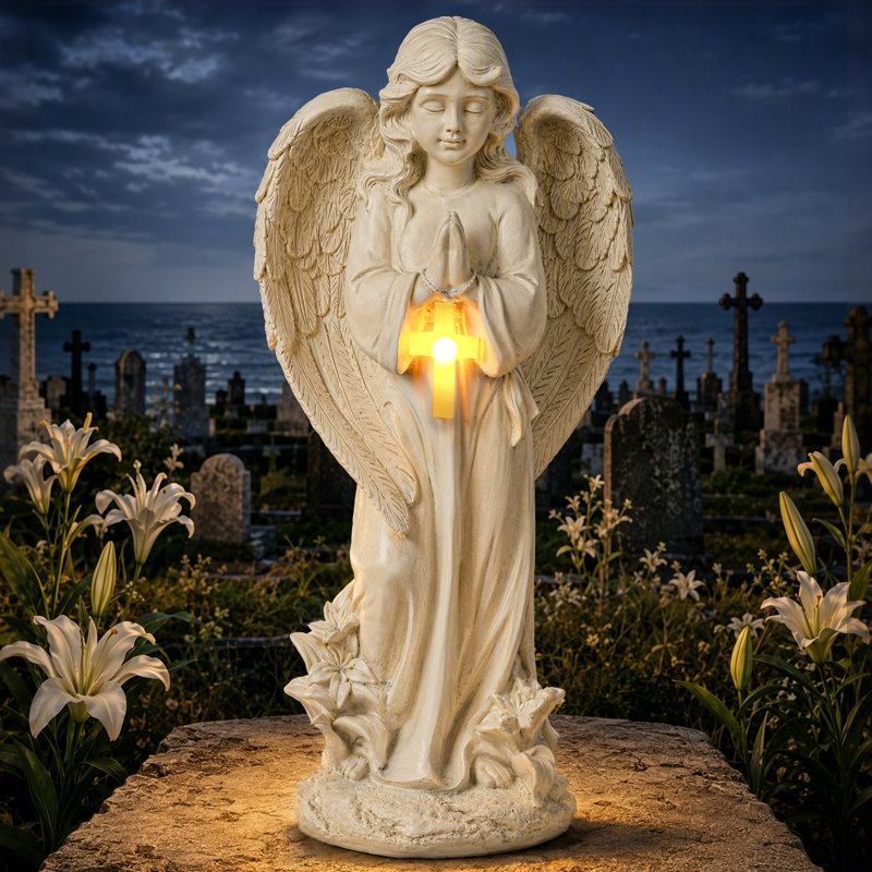  Statue d'ange pour le jardin, ange solaire pour les décorations de jardin, anges commémoratifs de jardin, figurine d'anges priant en résine pour le patio