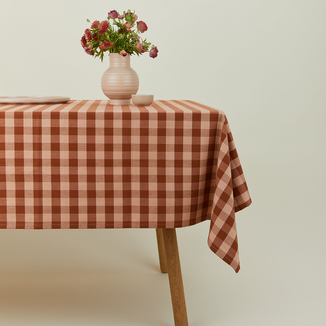 Essential Gingham Tablecloth, Blush/Terracotta