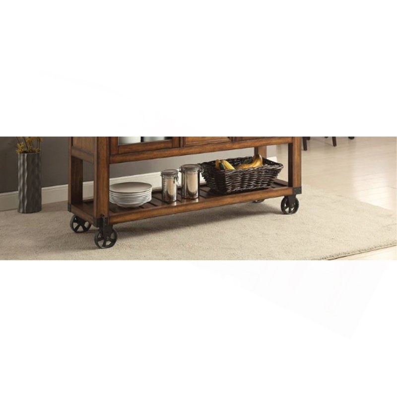 Chariot de cuisine polyvalent en châtaignier vieilli avec plusieurs options de rangement