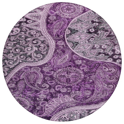 Machine Washable Indoor/Outdoor Segin ACN1078 Purple 8' x 8' Round Rug