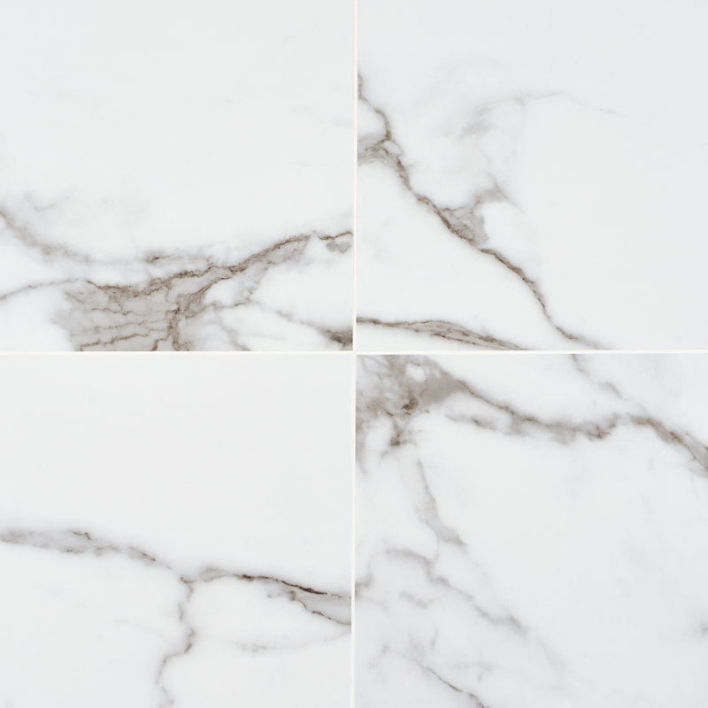 Everstone 12" x 24" Polished Marble Look Porcelain Floor and Wall Tile, Statuario Valley