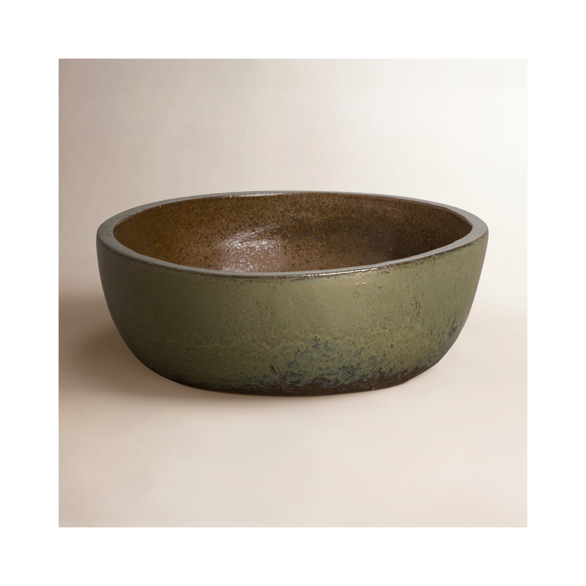 Handmade Ceramic Pot Planter, 6.5" H x 18" W x 18" D, Metallic Green