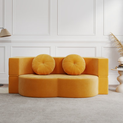 Folding Sofa Bed With Pillow, Twin Sleeper Sofa, Floor & Futon Loveseat Couch, Foam Folding Mattress Sleeper For Living Room, Guest Use, Office, Apartment, No Assembly Required, Yellow