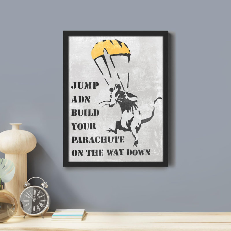 «Small Banksy Rat Paratrooper» sur papier, H 10 po x l 8 po, Noir