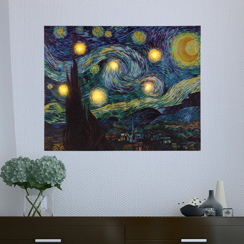 Toile avec lumières DEL - Nuit étoilée et ensemble de bougies, H 16 po x l 20 po x P 0,75 po