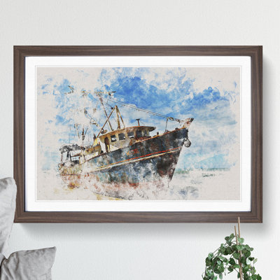 Boat Wreck on the Beach Watercolour - Picture Frame Graphic Art