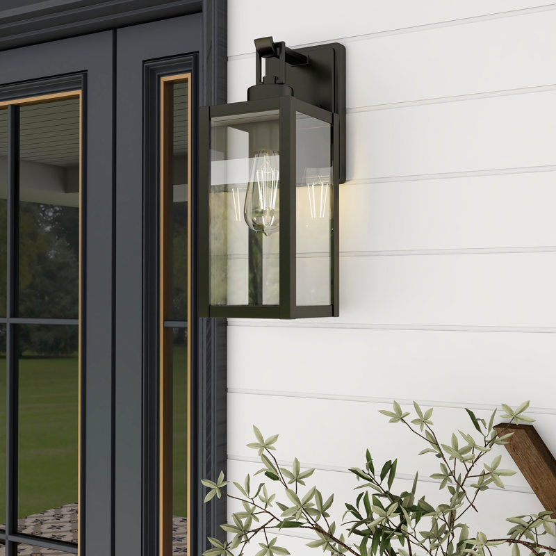 Schlesinger Matte Black Outdoor Wall Lantern, 13.67" H x 5" W x 6.57" D