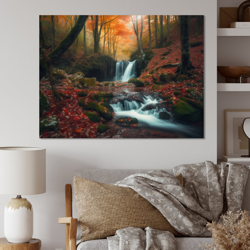 " Waterfall in Autumn I " Print, 16" H x 32" W x 1" D, Wrapped Canvas