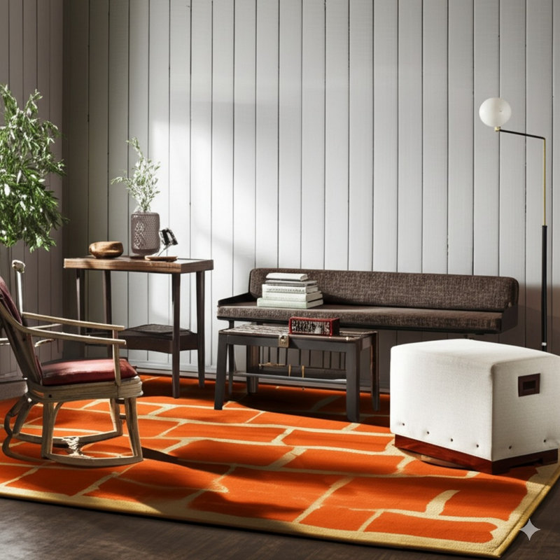 Tapis contemporain en laine tissé à plat orange Oidipous