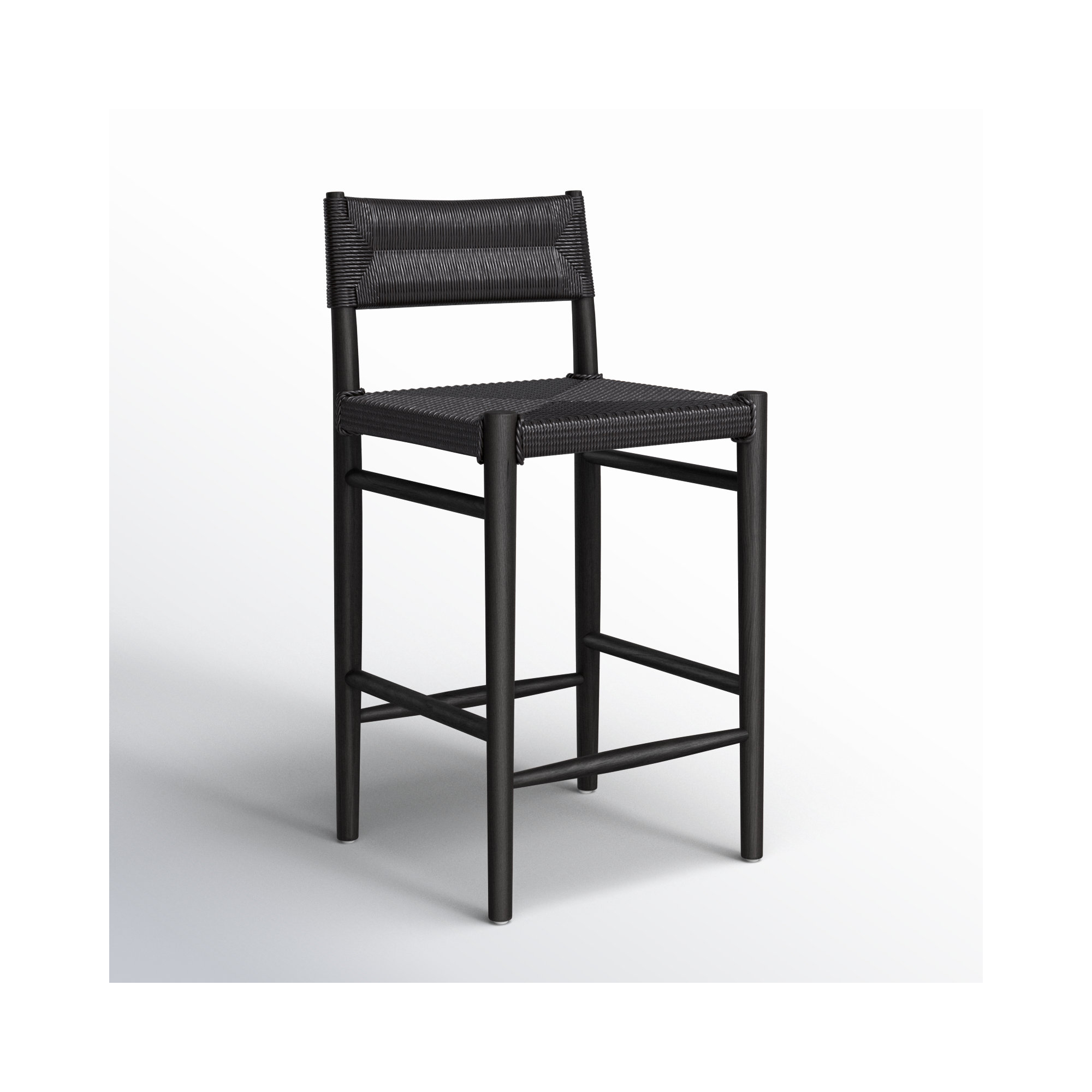 Teak Outdoor Bar Stool, 26", Black, Black