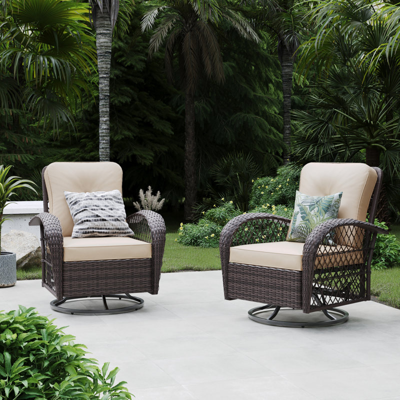 Aksha Outdoor Wicker Patio Rocking Chair with Cushions, Beige, Brown
