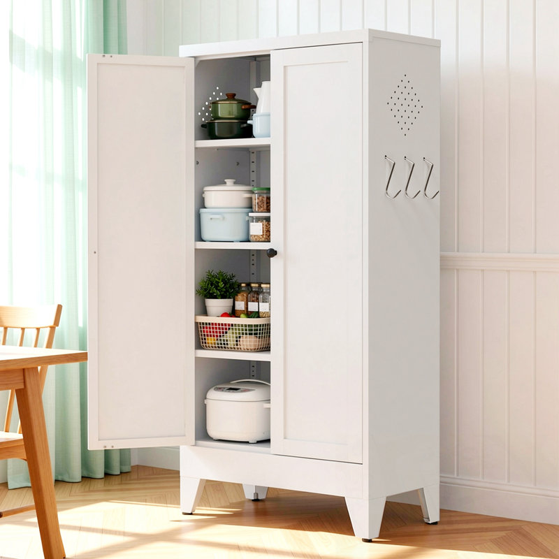 Garde-manger en métal 3 tablettes réglables, White