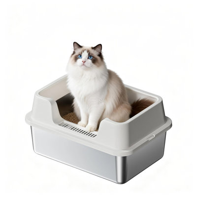 Stainless Steel Cat Litter Box with Lid for Cats, High Sided Anti-Urine Leakage Non-Stick Bottom Includes Scoop