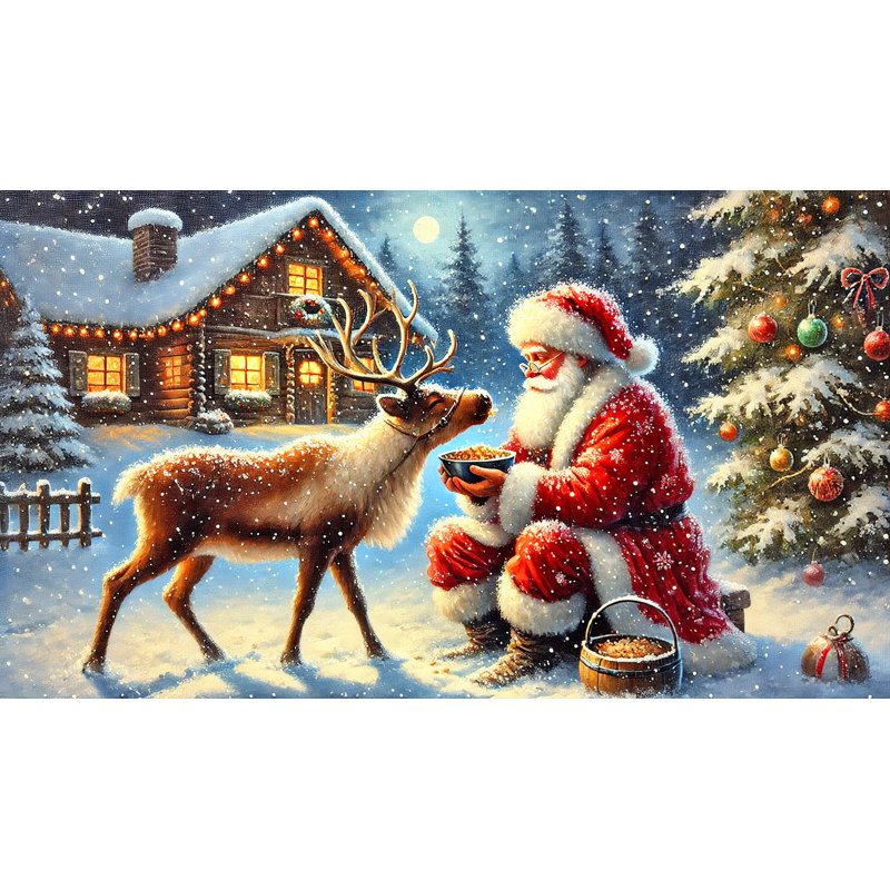 «Magical Winter Eve with Santa»: art sur toile tendue peint à la main, H 20 po x l 35 po