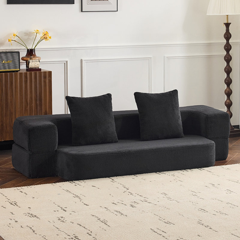 Canapé-lit convertible Lounger, Similifourrure noire