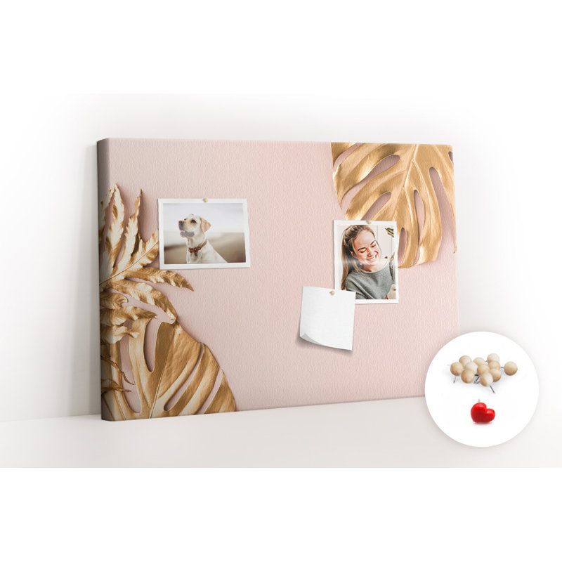 Wall Mounted cork board with print home decor message pin boards decorative bulletin board ideas Tropic gold leaves