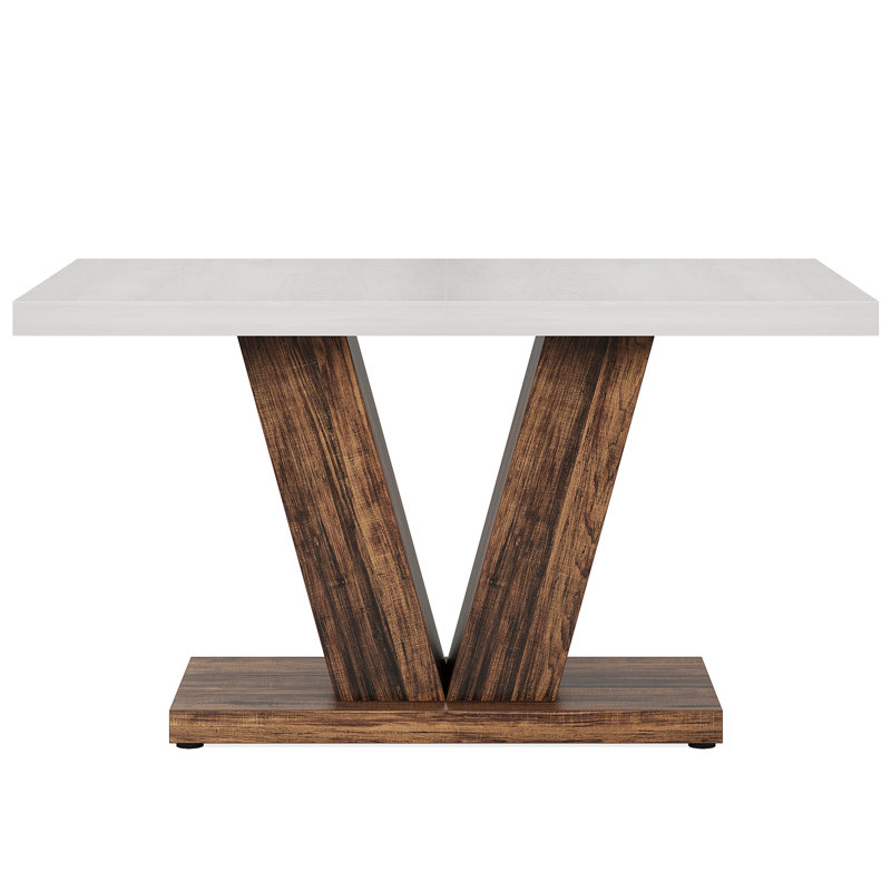 47" Farmhouse Dining Table For 4-6 –  Kitchen & Dinner Table With Heavy-Duty Pedestal Base(Only Table,No Chair), Brown, White
