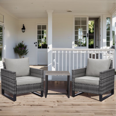 Naresa 3-Piece Wicker Patio Chair Set With Side Table  All-Weather PE Rattan, UV-Resistant Cushions