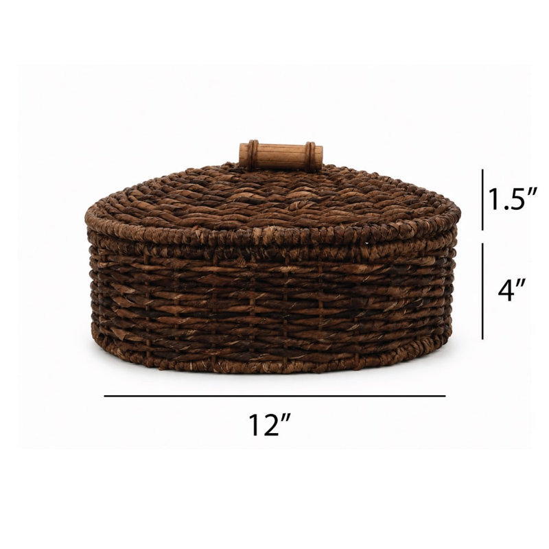 Panier chauffe-pain Éange en abaca tressé à la main avec pierre chauffante en terre cuite, décor paysager milieu du siècle, ovale, marron, avec couvercle