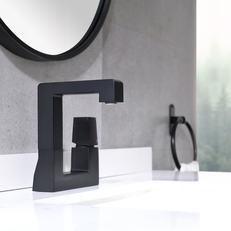 Modern 7" Solid Brass Single Hole Bathroom Sink Faucet with 90° Rotatable Spout, Matte Black