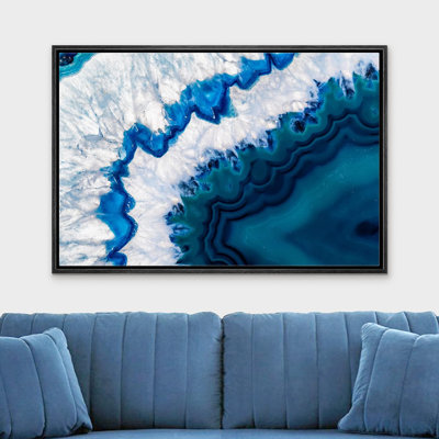 "White Blue Teal Crystal Gemstone Landscape Close Up", reproduction d'art sur toile