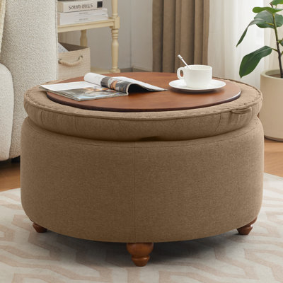 30’’ Wide Upholstered Tufted Round Storage Ottoman