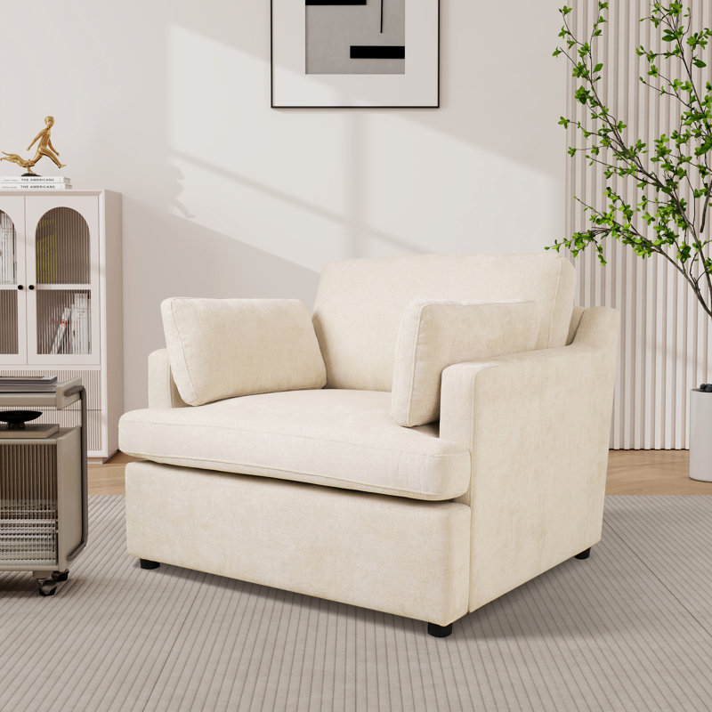 37'' W Oversized Upholstered  Accent Chair Polyester Armchair With Cushion Back, Beige Polyester
