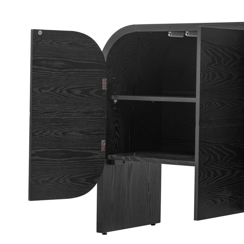 4-Door 56" W Wood Storage Cabinet, Black