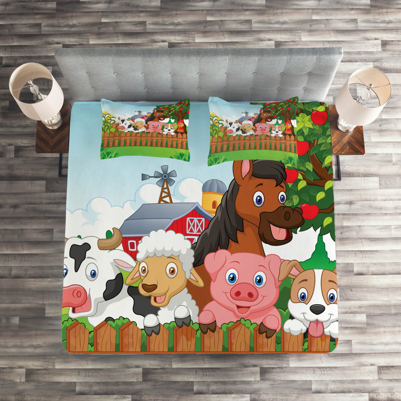Cartoon Polyester Coverlet, King Bedspread + 2 Shams