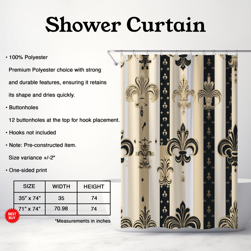 Rideau de douche Vintage Damask - Premium, H 74 po x l 71 po