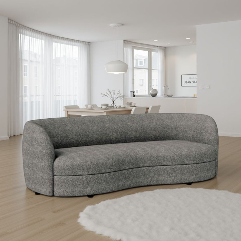 Canapé Srey, 84 po, bouclé, forme de reins courbés et lisses, Gris