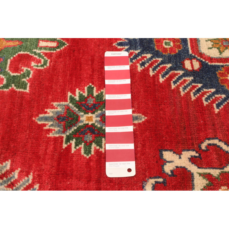 Tapis rouge foncé / jaune en laine noué à la main de conception unique 6 pi 7 po x 9 pi 9 po New Age