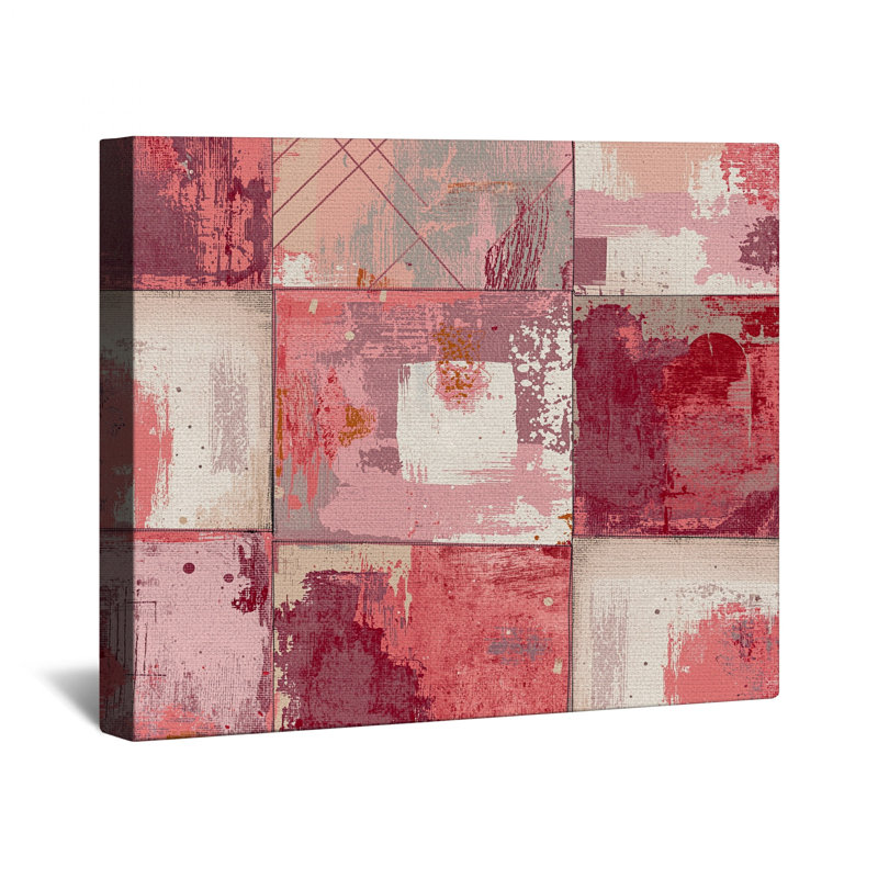 Toile tendue à motif de carrés roses abstraits en plusieurs tailles, 24 po x 36 po