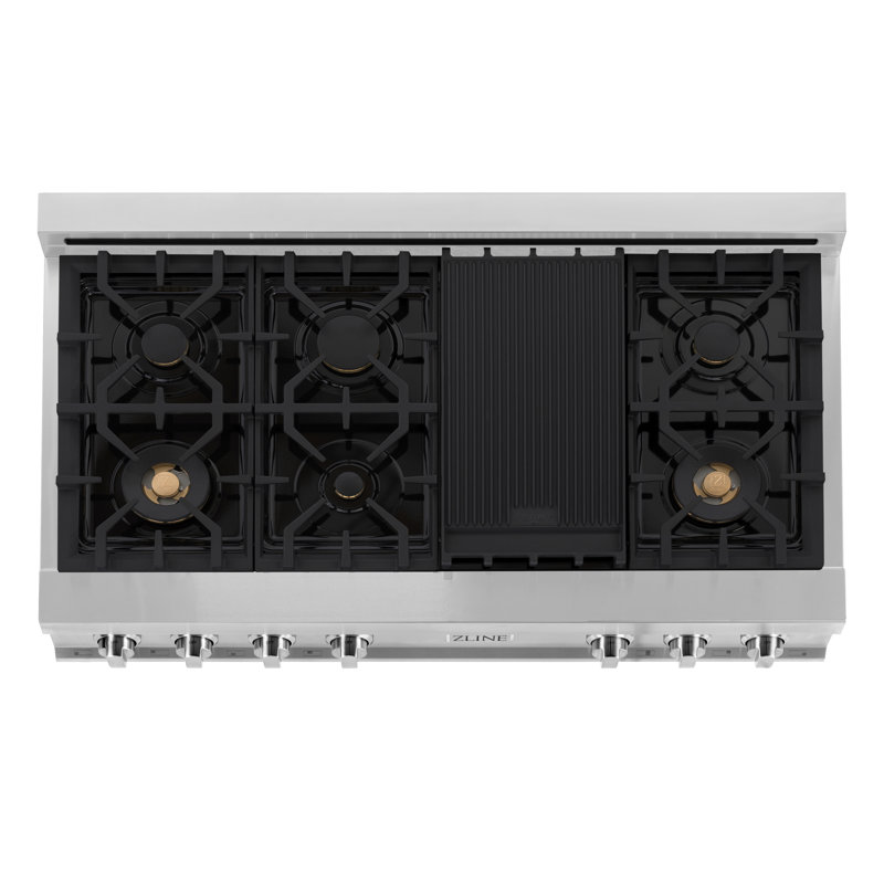 ZLINE 48 in. Classic Gas Rangetop with 8 Brass Burners and Porcelain Cooktop in Stainless Steel