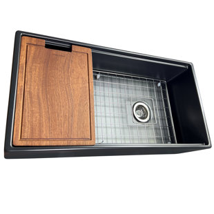 Évier de cuisine à tablier frontal avec crépine, planche à découper, assemblage de drain et grille d'évier L 36 po x l 19 po