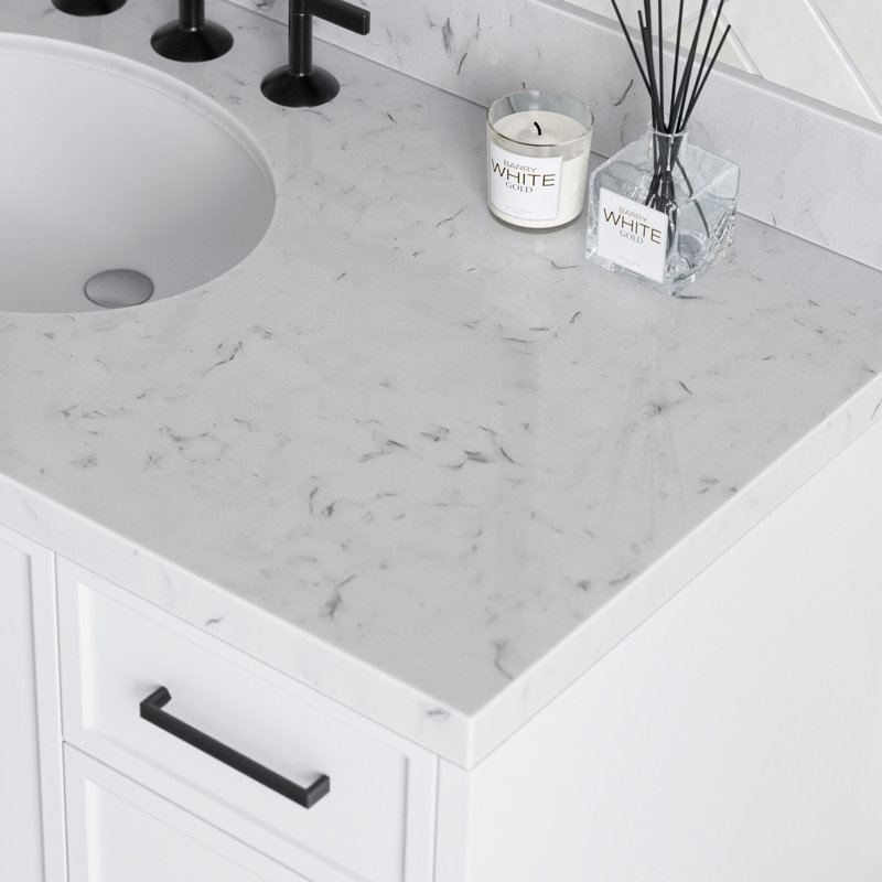 ARIEL Kelly 48 Single Sink Bathroom Vanity with Carrara Quartz Top, 48", White