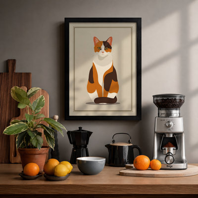Geometric Cat Mid-Century - Framed Print