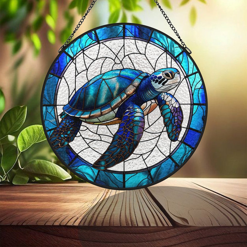 Panneau de tortue de mer vitrail pour vitrail, 9.8x9.8in(25x25cm)