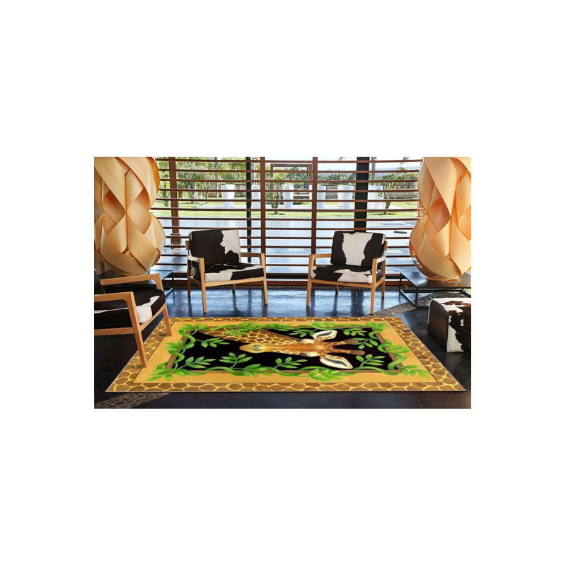 Tapis décoratif lavable à la machine à motif girafe et lierre beige, Tapis de couloir 3 pi 3 po x 6 pi 7 po
