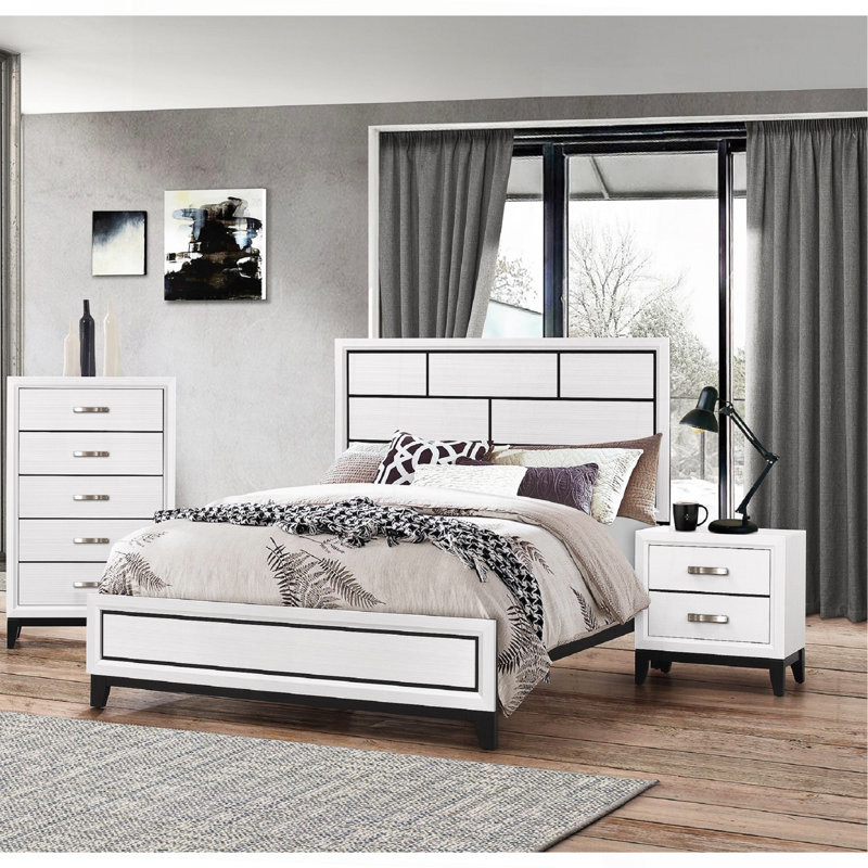 Mobilier de chambre à coucher à conception géométrique en bois, Grand lit