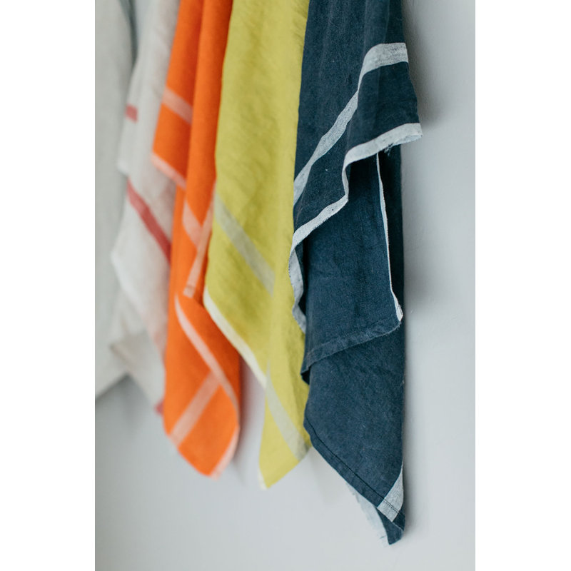 Laundered Stripe Tea Towel Kitchen Towel, Lime/Gray