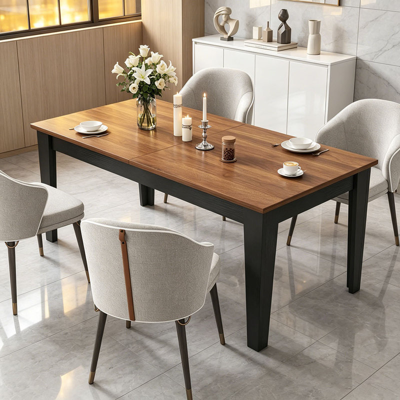 Table de salle à manger, grande table de cuisine extensible de 106,3 po, Noyer / noir