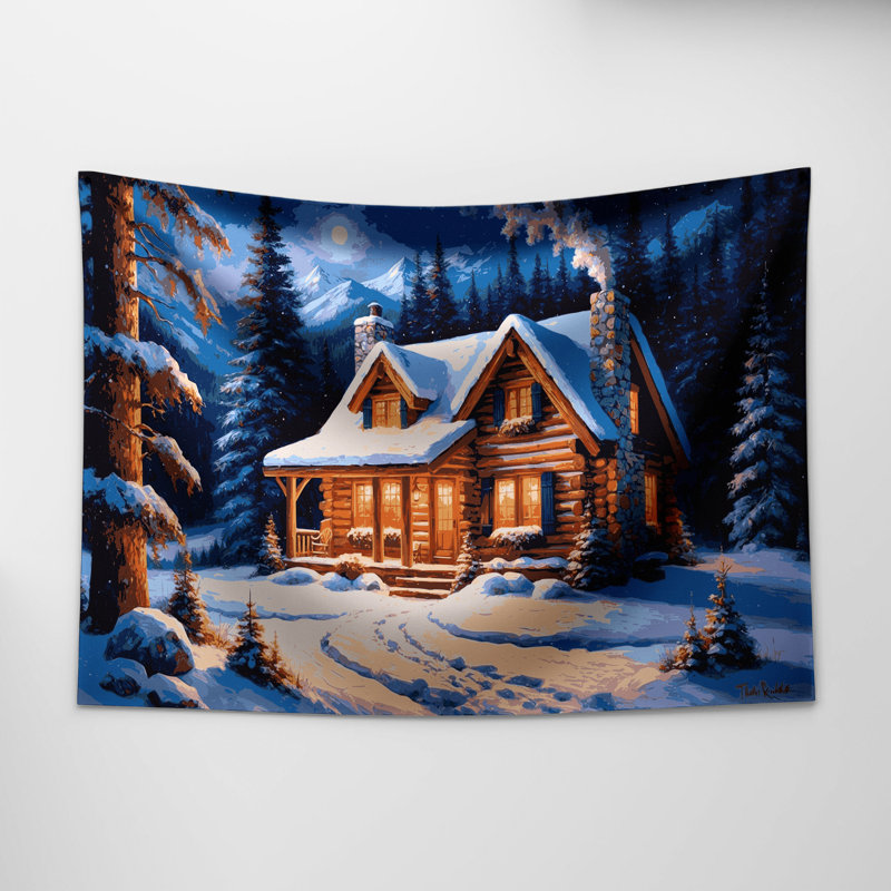 Tapisserie murale «Christmas Mountain Cabins», 88 po x 104 po